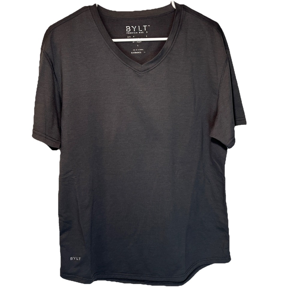 Bylt Shirt Mens Size Large Gray Drop Cut V Neck Short‎ Sleeve Tee Casual Preppy